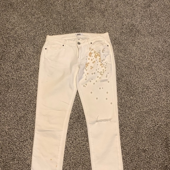 White Paige Beaded Jeans - Picture 1 of 5